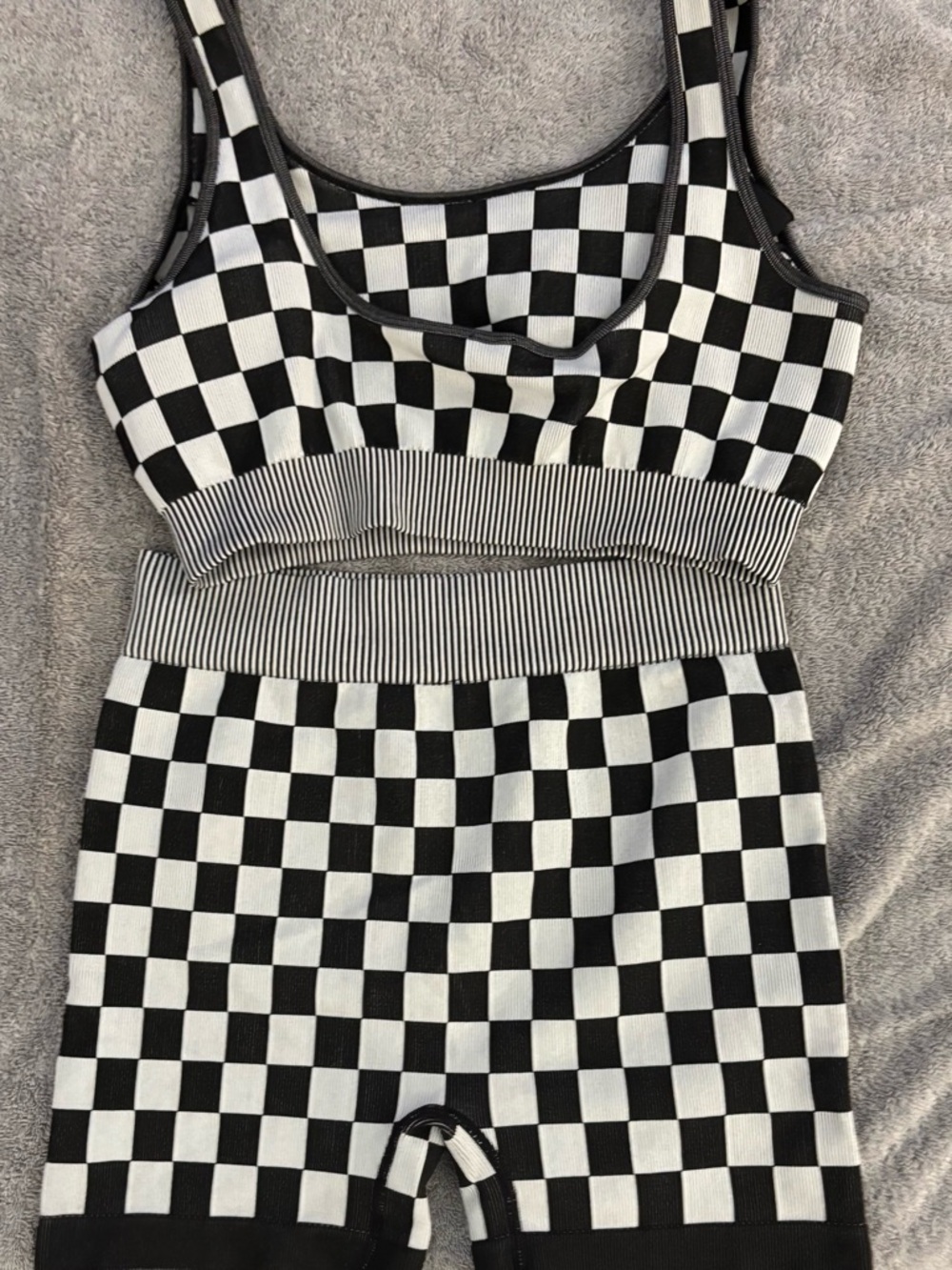 Black & White Checker Athletic Shorts - Women's Stretch Performance.